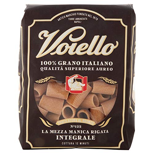 Voiello Pasta Mezze Maniche Rigate Integrali N.122, Pasta Corta di Semola Grano Aureo 100% - 500 g