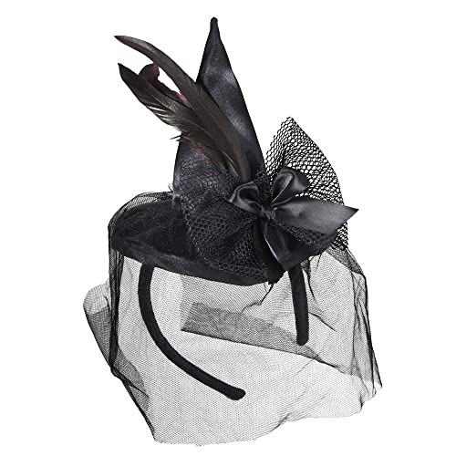Widmann 9369S - Mini cappello da strega con piume e velo, per feste a tema, carnevale e Halloween, nero
