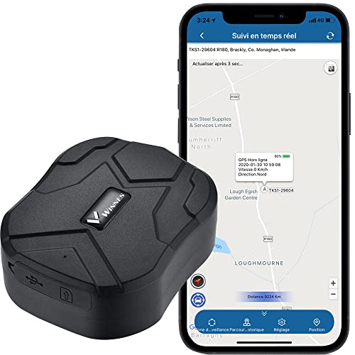 Winnes GPS Tracker GPS auto Localizzatore GPS Anti-Lost Tracker in tempo reale impermeabile con Anti-lost Avviso di vibrazione Geo Fence - Senza abbonamento & Free APP (TK905B)