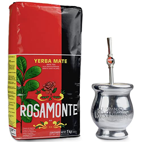 Yerba Mate Kit Tradizionale Rosamonte 1 kg | Kit da Tè Mate in Acciaio Inox: Tazza Yerba Mate - Zucca | Cannuccia Yerba Mate - Bombilla