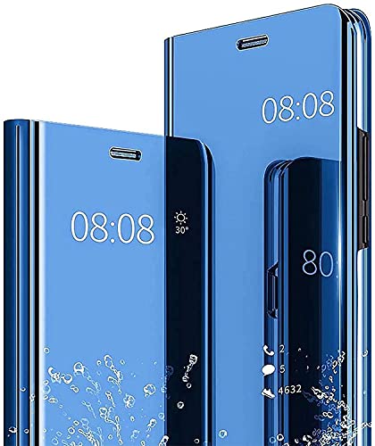 YukeTop Custodia per Samsung Galaxy M52 5G Cover, Case Clear View Standing Cover Makeup Mirror Flip, Mirror Plating Full Body 360°Smart Cover Protection per Samsung Galaxy M52 5G.(Blu)