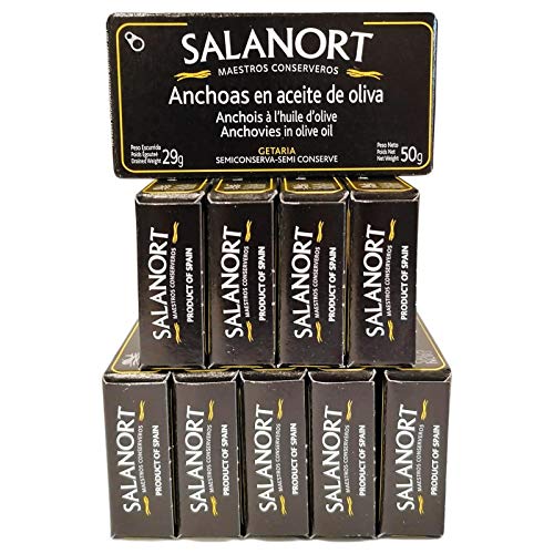 10 Confezioni di Filetti di acciughe cantabriche in salamoia in olio di oliva 50gr - Salanort