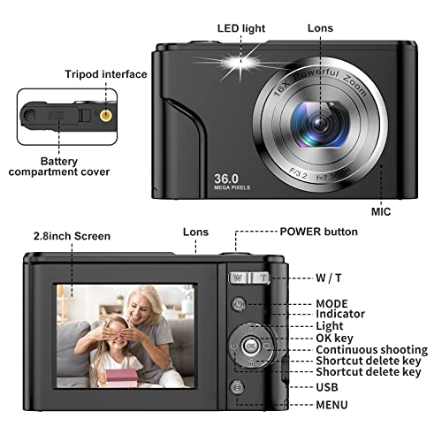 1080P Fotocamere Digitali Compatte, 2,4 Pollici LCD Ricaricabile HD...