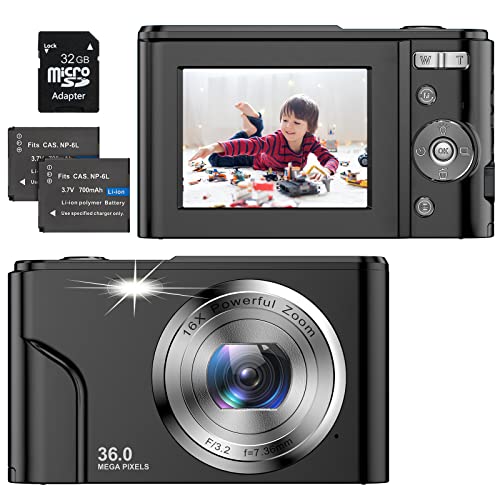 1080P Fotocamere Digitali Compatte, 2,4 Pollici LCD Ricaricabile HD...