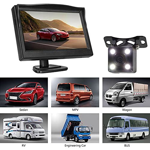 12V-24V 5  HD LCD Monitor Car Auto Parcheggio Sistema w 4LEDs Visio...