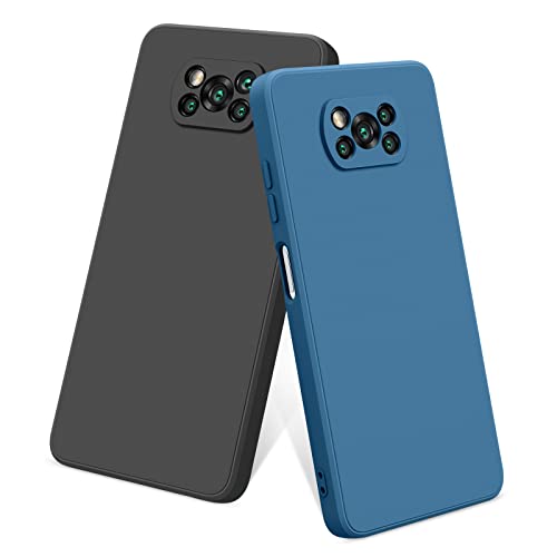 2-Pezzi Cover per Xiaomi Poco X3 NFC Poco X3 PRO Custodia,Silicone Protezione Full Body, Cover Antiurto con Fodera in Microfibra per Poco X3 NFC Poco X3 PRO (Nero+blu navy)