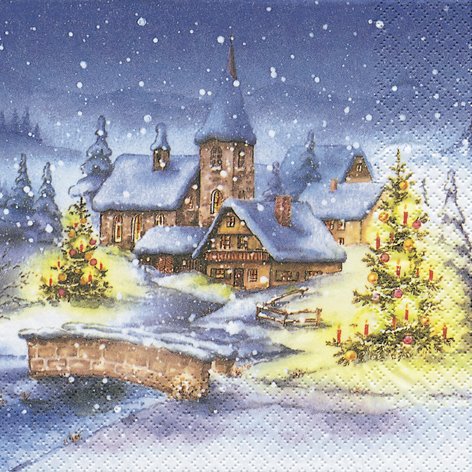 20 tovaglioli con motivo villaggio natalizio, villaggio di Natale in inverno, Natale, paesaggio, paesaggio invernale, 33 x 33 cm