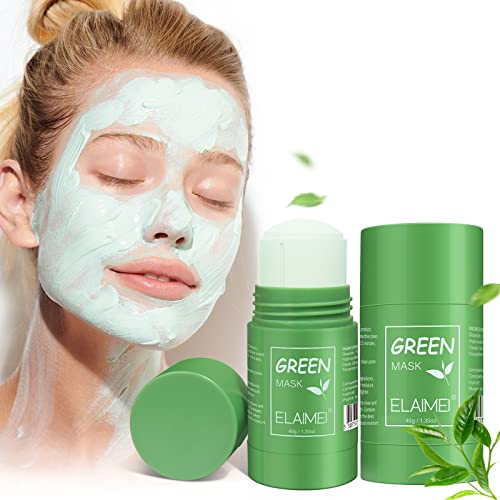 2PCS Green Tea Cleansing Mask, Maschera Viso Punti Neri Rimozione, Green Mask Stick Riduci i Pori, Controllo Profondo Dell olio e Rimozione dell acne Per Tutti i Tipi Di Pelle