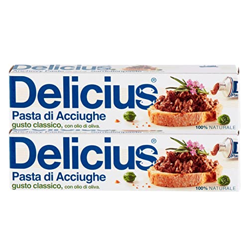 2x Delicius Pasta di Acciughe Gusto Classico con Olio di Oliva 100% Naturale Condimento per Tutti i Pasti - 2 Tubetti da 60g