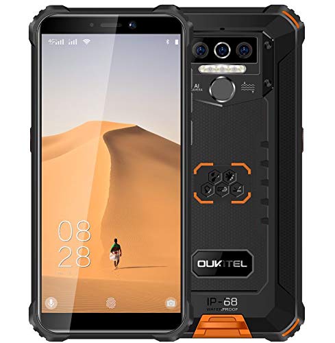 4G Rugged Cellulare (2020) OUKITEL WP5, Batteria da 8000 mAh, Smartphone Antiurto IP68, Luce Flash a 4 LED, MTK6761 4GB + 32GB, 13MP + 2MP + 2MP, Android 9.0, Riconoscimento Facciale, GPS Arancia