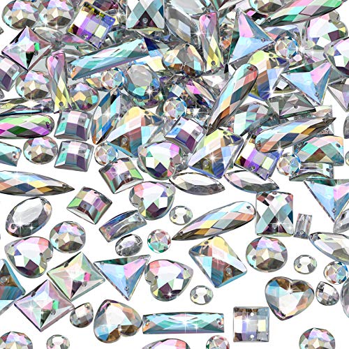 500 Pezzi Gemme da Cucire in Acrilico Cristallo per Cucire Forme Miste Cucire Sugli Strass con 2 Holes per Vestiti per Cucire Decorazioni Perline (Crystal AB)