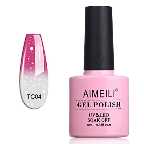 AIMEILI Smalto Semipermente Soak Off UV LED Smalti per Unghie in Gel per Manicure che Cambia Colore con la Temperatura - Hot Pink to Glitter White (TC04) 10ml