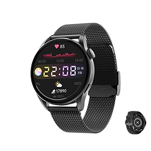 Aliwisdom Smartwatch DT 3 per Uomo Donna, 1,36   HD Rotondo Smart Watch con chiamate Bluetooth e promemoria Whatsapp, Fitness Tracker Impermeabile Orologio Fitness per iPhone Android (Nero)
