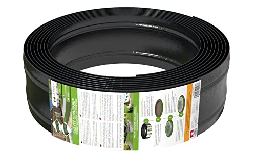 AMISPOL Bordo elastico in plastica, nero, 6 m (125 4 mm), bordatura rotonda per aiuole per curve, bordo per aiuole invisibile, prato e aiuole in plastica resistente