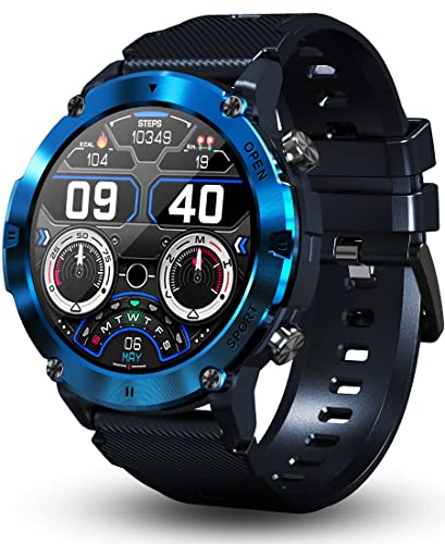 ANSUNG Smartwatch Uomo Orologio Fitness, Chiamata Bluetooth, Cardiofrequenzimetro da Polso, Activity Tracker Sportivi Contapassi Controllo Musica Cronometro per Android iOS（Blu)