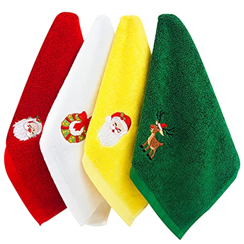 Asciugamani natalizi 4 confezioni di salviette Asciugamani in puro cotone Set di strofinacci decorativi per il bagno Set di motivi natalizi Design Asciugamani natalizi Set regalo per uso domestico