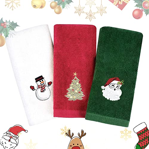Asciugamani natalizi 45 x 30 cm, 100% cotone natalizio per il bagno, asciugamani super morbidi da cucina, set di 3: rosso, bianco, verde)