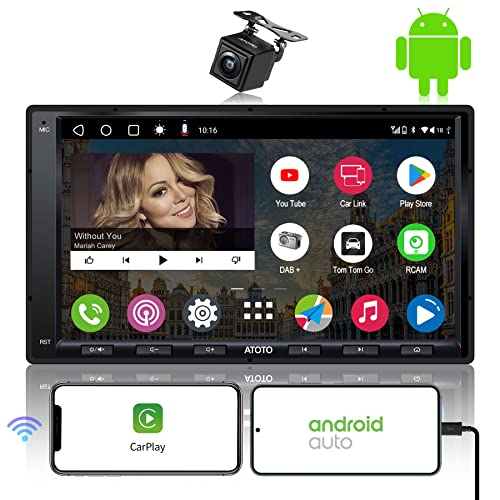 ATOTO A6PF 7  Android Autoradio 2 Din con Telecamera posteriore, Mic, Senza Fili CarPlay e Android Auto, WiFi Bluetooth  USB Tethering Internet, 2G+32 GB, GPS Navigatore Auto  SWC DSP  AM FM