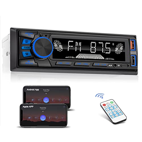 Autoradio 1 Din, Radio Auto Stereo LSLYA 4X50W con Bluetooth Vivavoce con App Control Supporta FM  MP3 SD AUX-IN EQ Display Orologio Telecomando, Due porte USB