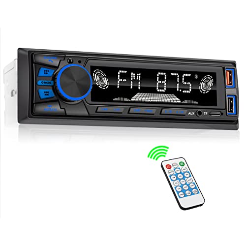 Autoradio Stereo Bluetooth, Lettore MP3 Per Auto Reakosound LCD 1 DIN 50Wx4 Vivavoce Chiave Luminosa Display Orologio Supporto Radio FM USB TF AUX EQ WAV WMA con Telecomando, Due porte USB
