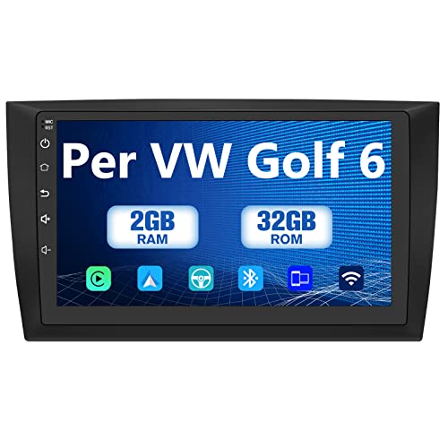 AWESAFE Autoradio Golf 6 (2008-2016) con CarPlay e Android Auto 9 Pollici Radio Android 10 (2G+32GB) Stereo con cornice esterna, Funzione con Command di volante Navigatore DSP Bluetooth USB WIFI