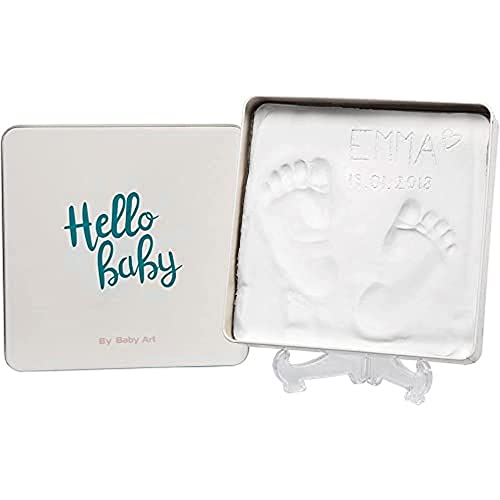 Baby Art Magic Box Scatola Quadrata In Metallo Con Kit Impronta Per Calco Di Mani E Piedi Del Neonato, Regalo Nascita O Bomboniera Battesimo, Essentials