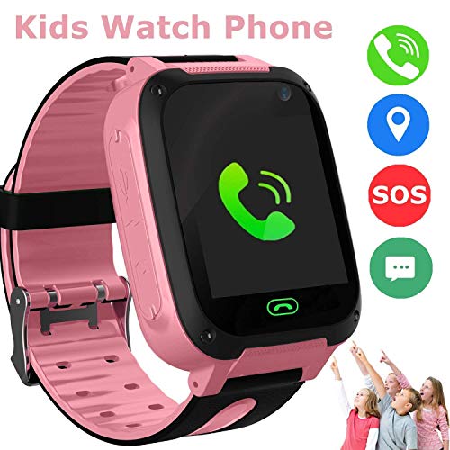 Bambini Smart Watch Phone, GPS Tracker Smart orologio da polso per 3-12 anni Ragazze con SOS Camera Sim Card Slot Touch Screen gioco Smartwatch Giocattoli Regalo per bambini (Rosa)