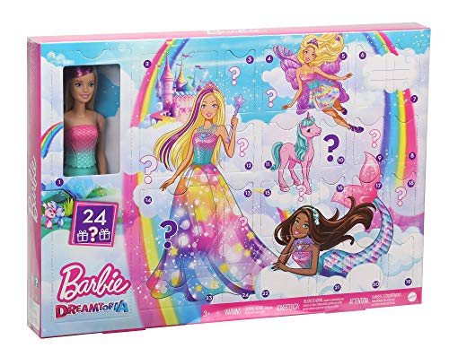 Barbie- ​Calendario dell Avvento di Barbie Dreamtopia con Bambola Bionda, Vestiti da Favola, 3 Tre Cuccioli e Tanti Accessori, Giocattolo per Bambini 3+Anni, GJB72, Imballaggio Standard