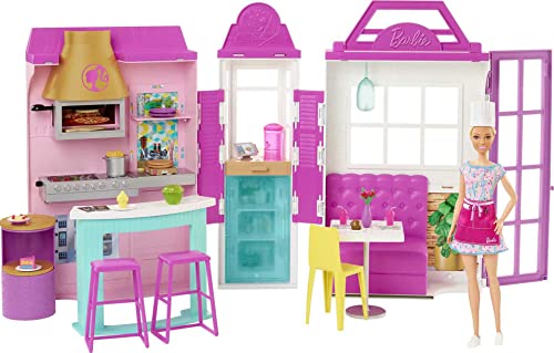 Barbie- Playset Il Ristorante di Barbie con Bambola con Cappello Chef e Grembiule e Oltre 30 Accessori da Cucina, Giocattolo per Bambini 3+Anni, HBB91