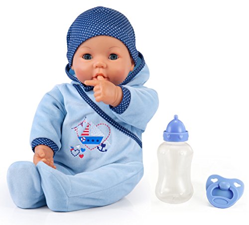 Bayer Design 94683AA - Bambolotto di 46 cm Hello Baby Boy, con suoni, include ciuccio e biberon, muove la bocca