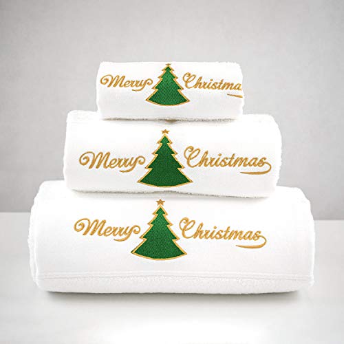 BgEUROPE - Set di 3 asciugamani da bagno ricamati, colore: bianco
