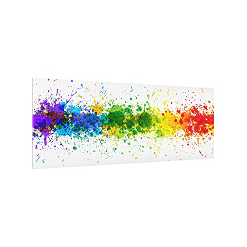 Bilderwelten Paraschizzi in Vetro - Rainbow Splatter - Panoramico, Paraschizzi Cucina Pannello paraschizzi Cucina paraspruzzi per Piano Cottura Pannello per Parete Cucina, Misura (AxL): 40cm x 100cm