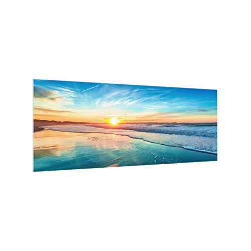 Bilderwelten Paraschizzi in vetro - Romantic Sunset By The Sea - Panoramico,Paraschizzi cucina pannello paraschizzi cucina paraspruzzi per piano cottura pannello per parete, Misura (AxL): 40cm x 100cm