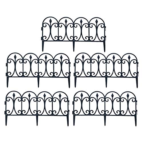 Bordura per Aiuola Set da 5 Stile Gotico Vintage Recinzione Giardino, Barriera del bordo del bordo del giardino del paesaggio del recinto del giardino 5 Pannelli 33 x 60 cm Nero