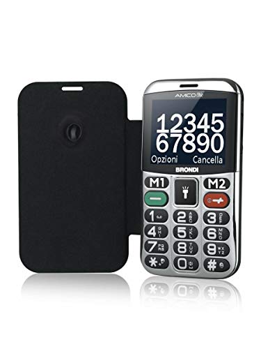 Brondi Amico Chic, Telefono cellulare GSM per anziani con tasti grandi, tasto SOS e funzione da remoto, dual SIM, volume alto, Nero