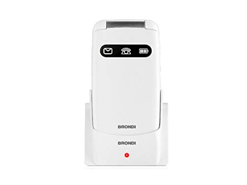 Brondi Amico Favoloso, Telefono cellulare GSM per anziani con tasti grandi, tasto SOS e funzione da remoto, dual SIM, volume alto, Bianco