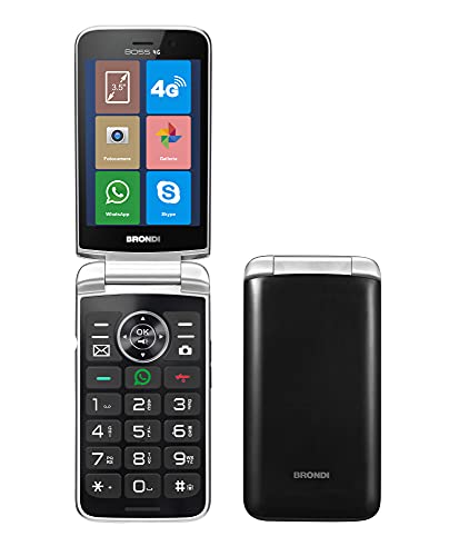 BRONDI BOSS 4G Telefono Cellulare Maxi Display, Tastiera Fisica Retroilluminata, Dual Sim, 5 MP, Li-ion 1500 mAh, Flip Attivo,Type-c, Social Network, Nero