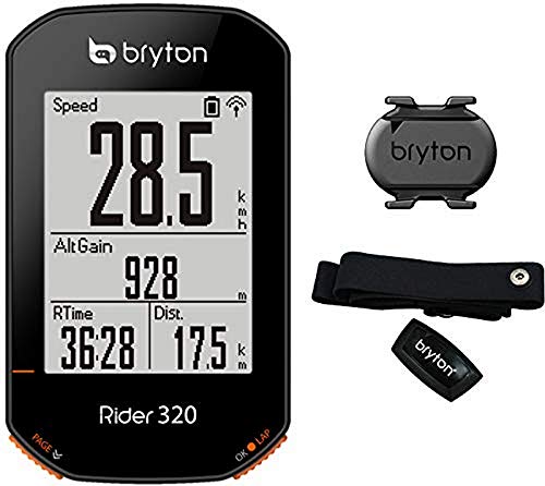 Bryton Rider 320T Ciclo Computer GPS, Display 2.3  con Sensore Cadenza e Fascia Cardio, Nero