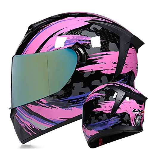 Casco per Moto Integrale Omologato ECE Casco Moto Integrale Omologato con Grafiche Casco da Moto con Visiera Colorata Trasparente per Uomo Donna Pink A,L=59~60cm