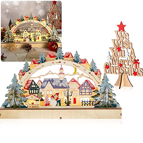 Case e Villaggi di Natale in Legno da 38 cm Paesaggio Invernale con...