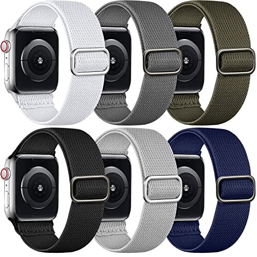 Charlam 6 Pezzi Cinturino Compatibile con Cinturino Apple Watch 44mm 42mm 45mm per Donna Uomo, Cinturini di Ricambio Sportivo in Nylon Elastico Intrecciato per iWatch SE Series 7 6 5 4 3 2 1