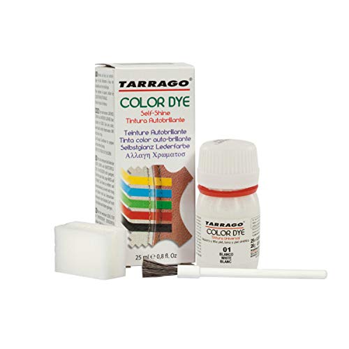 Colori e Tinture per Scarpe o Borse 25 ml | Pelle Naturale e Sintetica | Con Pennello e Spugna Applicatore ((01) Bianco)