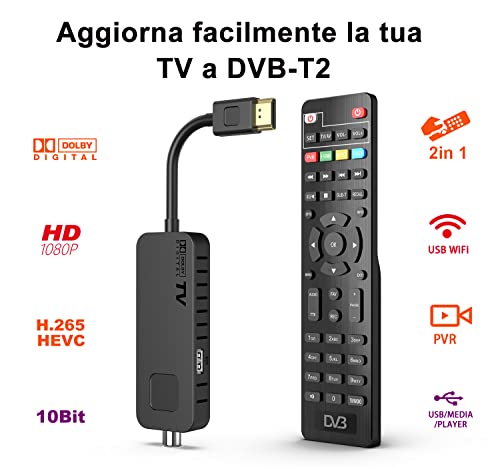 Dcolor Decoder DVB-T2 Decoder Digitale Terrestre - HDMI TV Stick, D...