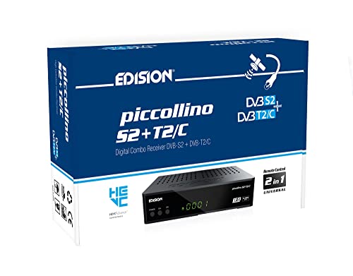 Decoder Combo HD EDISION PICCOLLINO S2+T2 C Ricevitore Digitale satellitare e terrestre Full HD DVB-S2 DVB-T2 DVB-C H265 HEVC, 2xUSB, HDMI, AV, LAN, IR, Supporto USB WiFi, Telecomando Universale 2in1