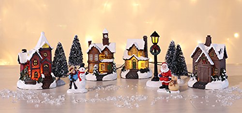 Decorazione natalizia: villaggio di Natale con decorazioni innevate e luci LED nelle casette, 3D