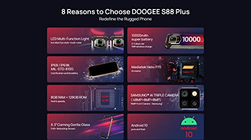 DOOGEE S88 Plus (8GB+128GB) Rugged Smartphone 10000mAh Batteria, Fo...
