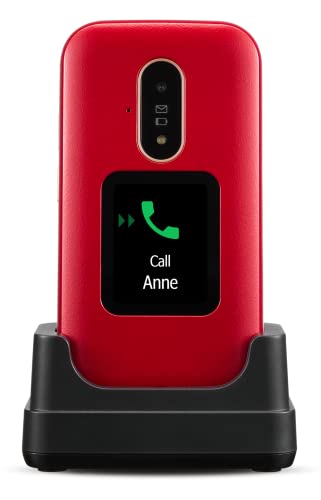 Doro 6880 4G Telefono Cellulare a Conchiglia per Anziani con Tasti Numerici Parlanti, Display Esterno, Tasto SOS e Base di Ricarica [Versione Italiana] (Rosso)