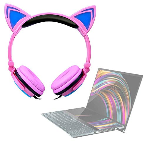 DURAGADGET Cuffie Pieghevoli per Computer ASUS ZenBook PRO Duo (UX581), ASUS ZenBook PRO Duo (UX481), HP Envy 13-ab070tu – Design Gatto – Colore Rosa con Luce Blu
