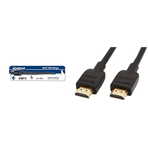 EDISION ADATTATORE USB WiFi DONGLE WiFi EDI-Mega ANTENNA 150 Mbps, Ralink 5370, ORIGINALE & Amazon Basics Cavo Ultra HD HDMI 2.0 ad alta velocità, formati 3D supportati, con Audio Return Channel