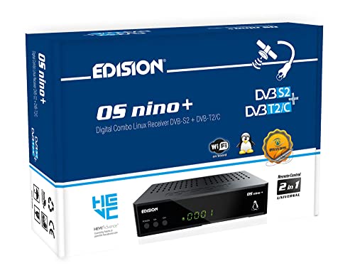 Edision OS Nino + Full HD Linux E2 Combo Ricevitore H.265 HEVC (1 X DVB-S2, 1 X DVB-T2 C, Wi-Fi integrato, Bluetooth integrata, 2 X USB, HDMI, LAN, Linux, lettore di schede) nero